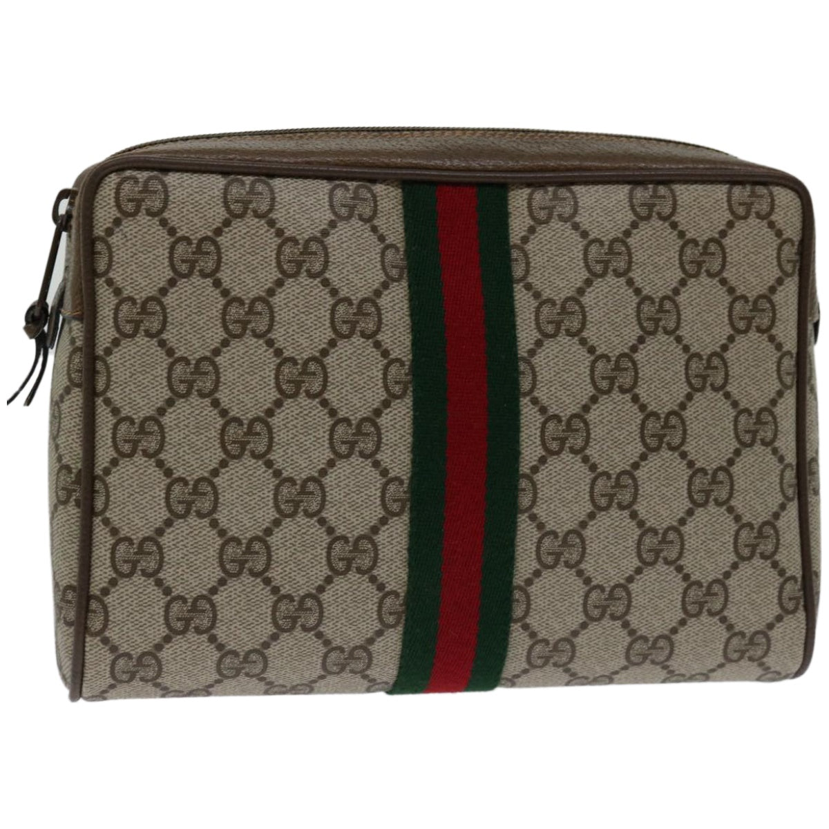 GUCCI GG Supreme Web Sherry Line Clutch Bag PVC Beige 89 01 012  bs12248