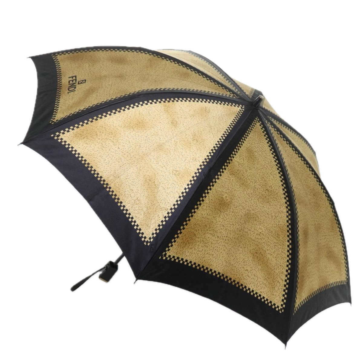 Luxury FendiZucchino Canvas folding Umbrella Nylon Gold Blackbs12295