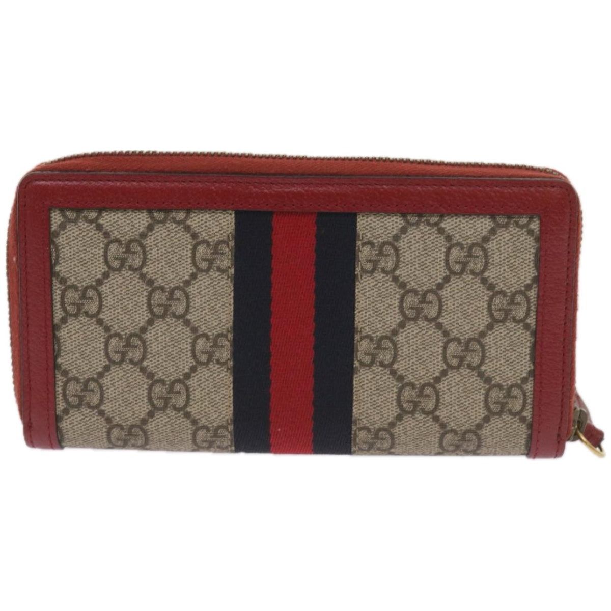 GUCCI GG Supreme Sherry Line Long Wallet PVC Beige Red Navy 476069  bs12324