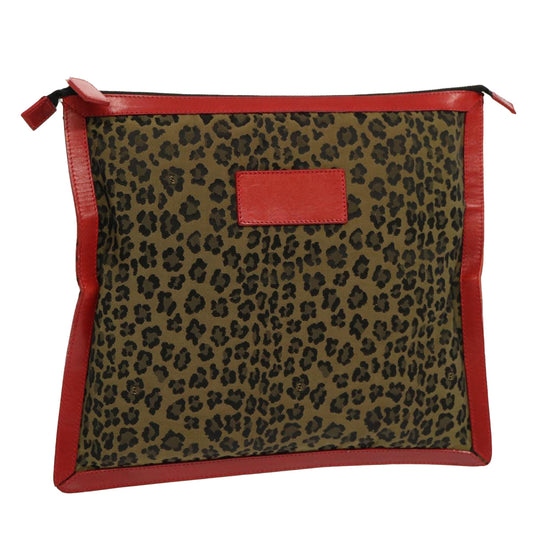 Luxury FendiLeopard Clutch Bag Nylon Leather Red Brownbs13085