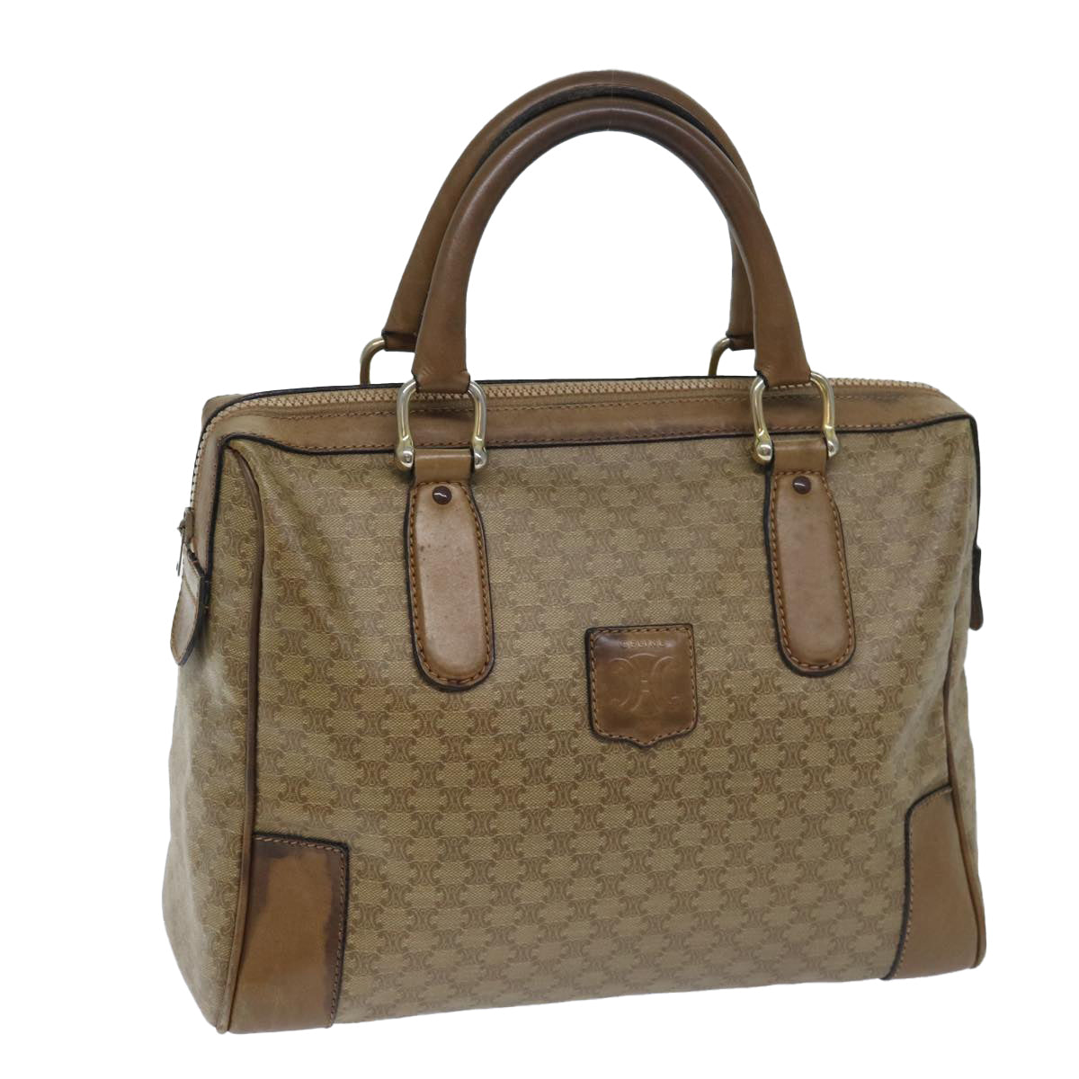 Luxury CELINE Macadam Canvas Boston Bag Beige  13186