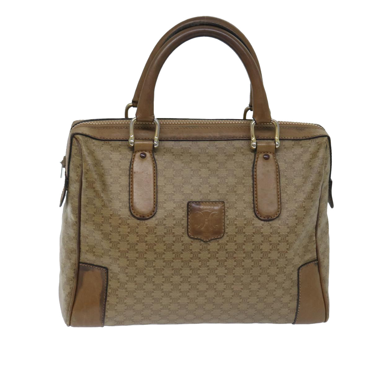 Luxury CELINE Macadam Canvas Boston Bag Beige  13186