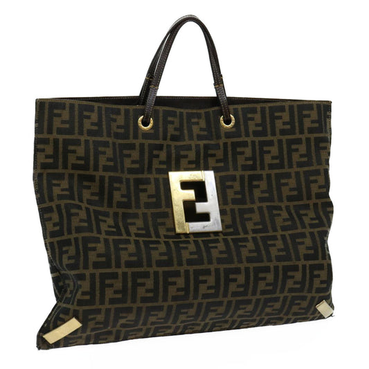 Luxury FendiZucca Canvas Hand Bag Brown Blackbs13299