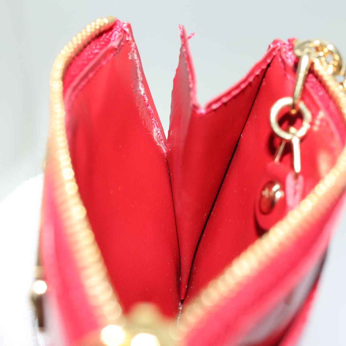 LOUIS VUITTON Vernis Pochette Cles NM Coin Purse Red M91669 LV bs13492