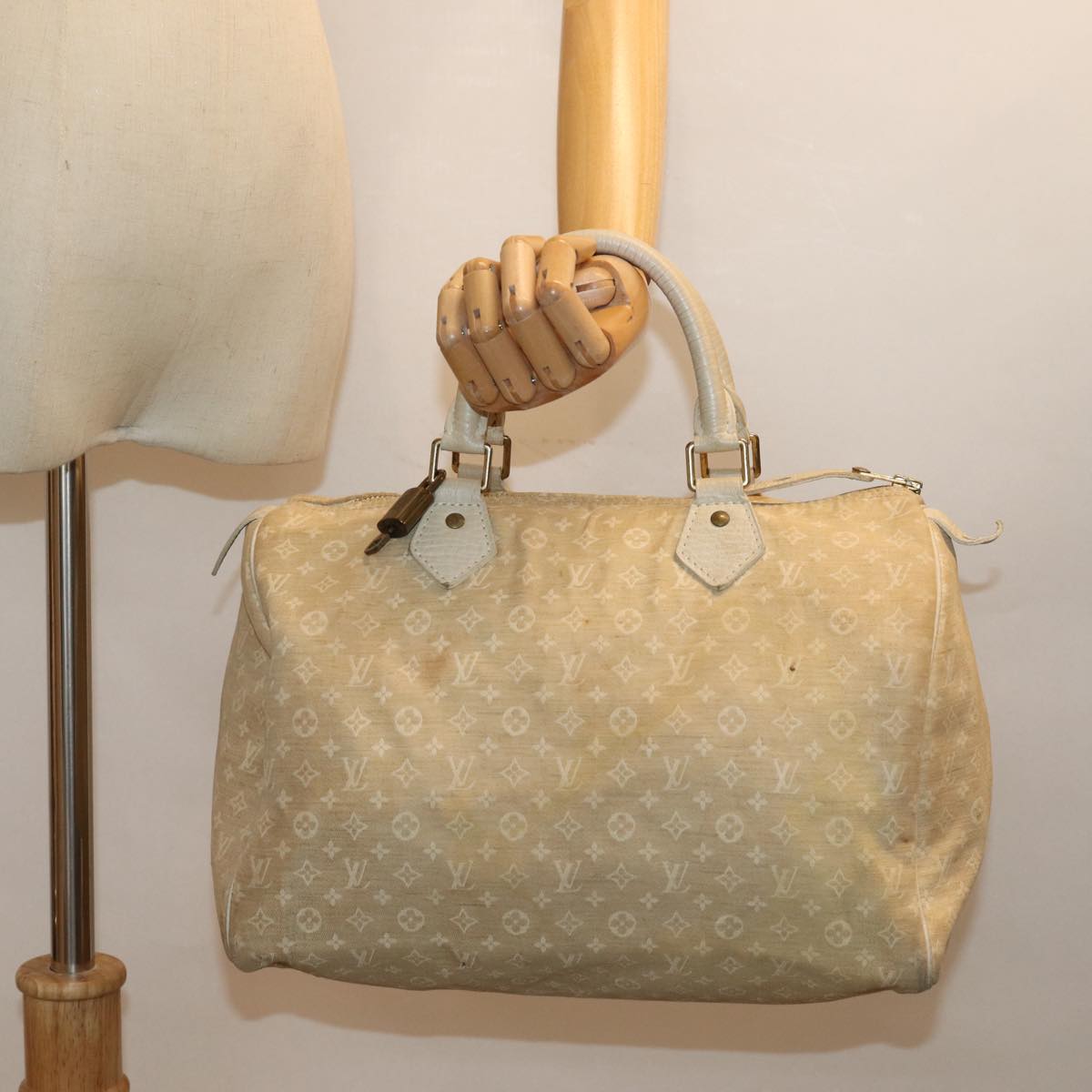 LOUIS VUITTON Monogram Mini Lin Speedy 30 Bag White Dunne M95319 LV bs14261