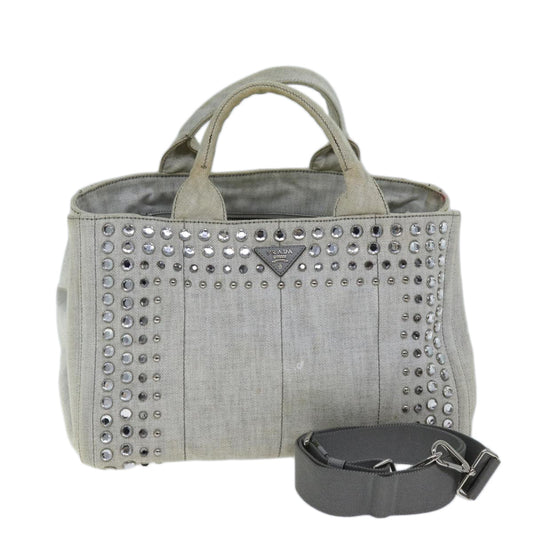 Luxury PradaBijoux Canapa MM Hand Bag Canvas 2way Gray bs14279