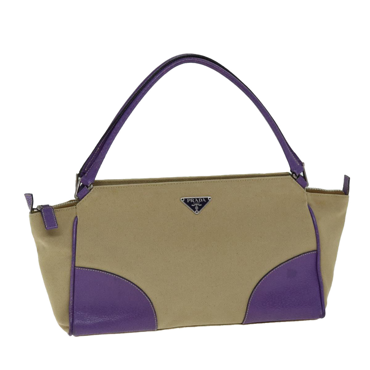 Luxury PradaHand Bag Canvas Purple Beige bs14396
