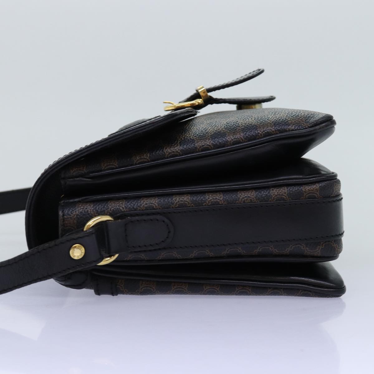 Luxury CELINE Macadam Canvas Shoulder Bag PVC Black  14461