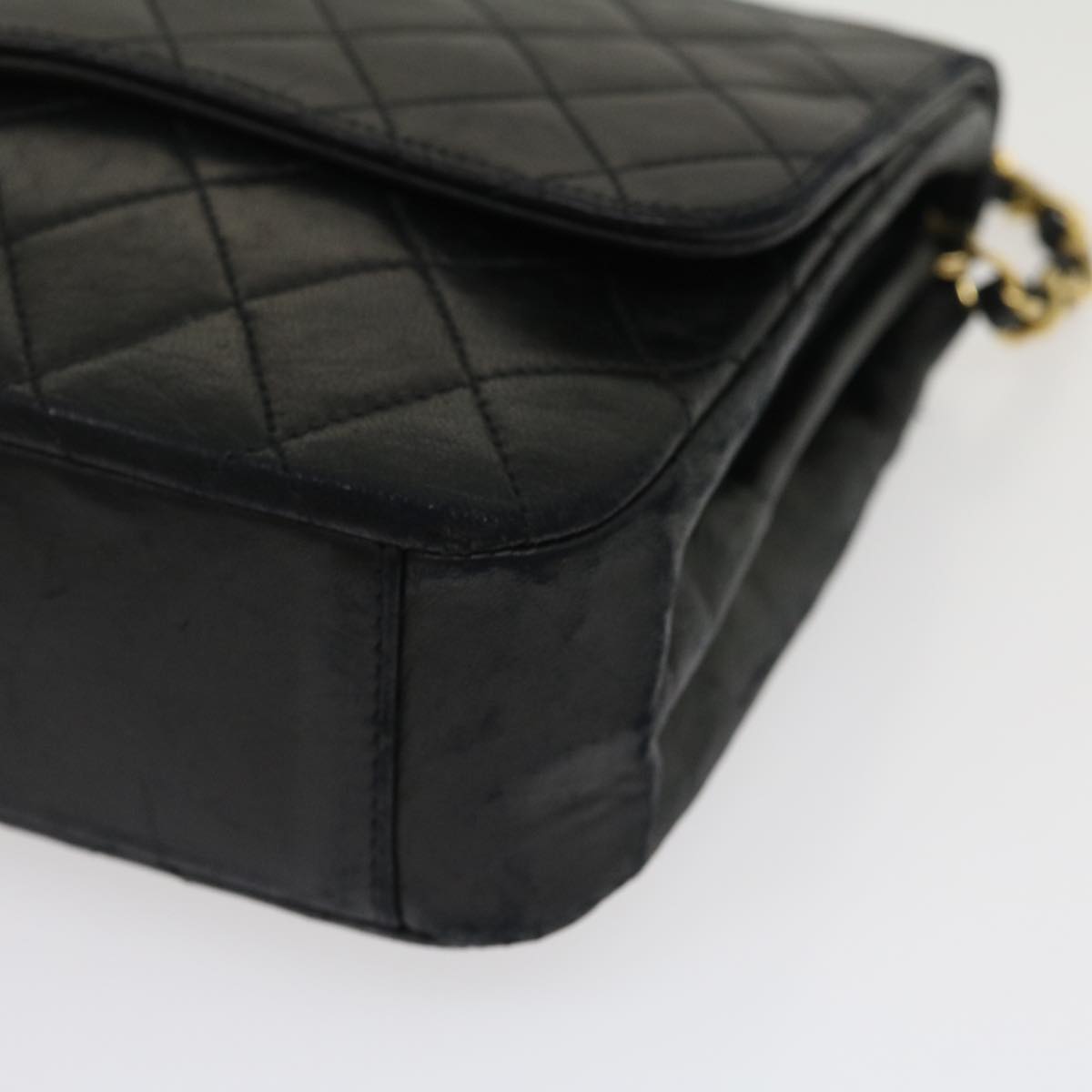 CHANEL Matelasse Chain Flap Shoulder Bag Lamb Skin Black CC  bs1447A