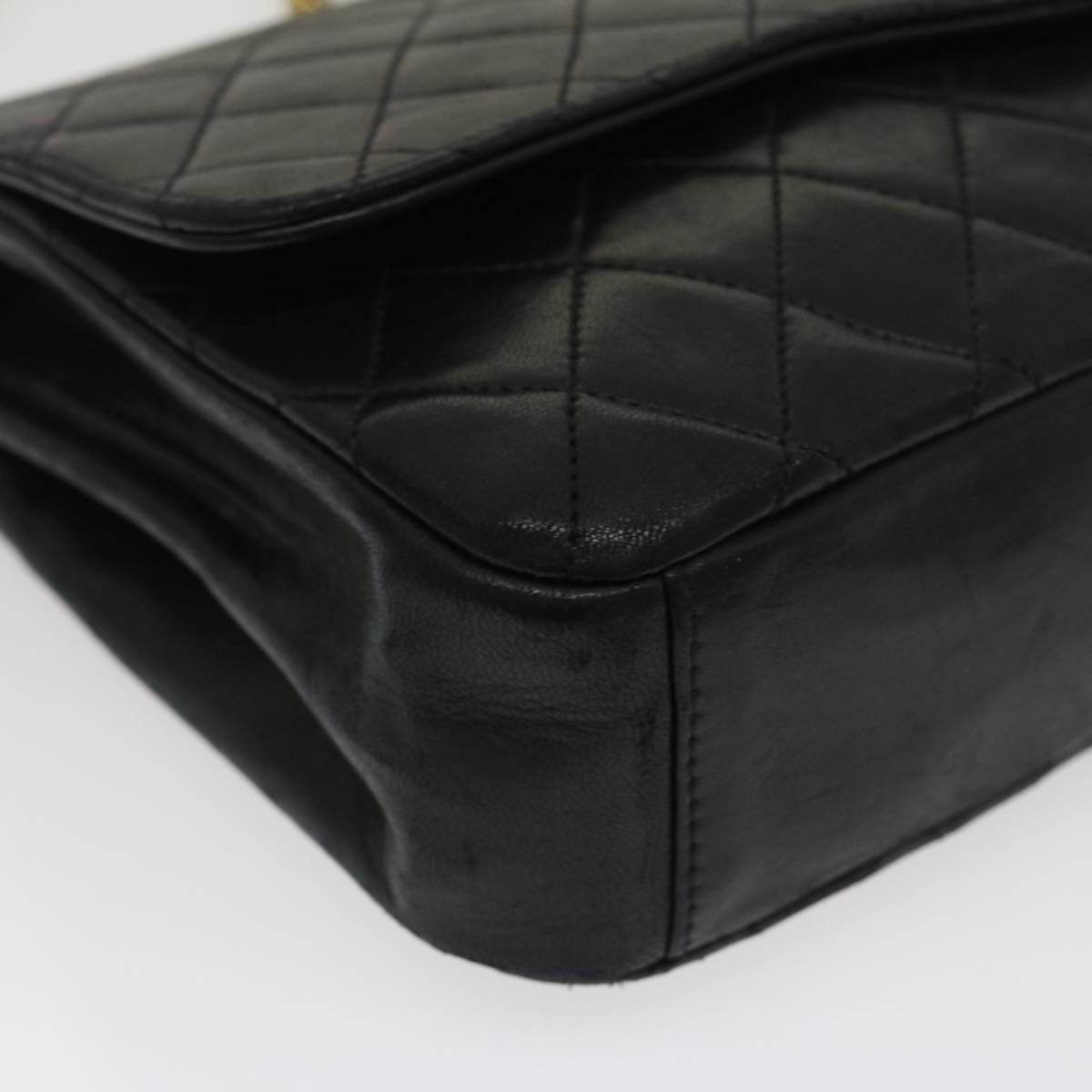 CHANEL Matelasse Chain Flap Shoulder Bag Lamb Skin Black CC  bs1447A