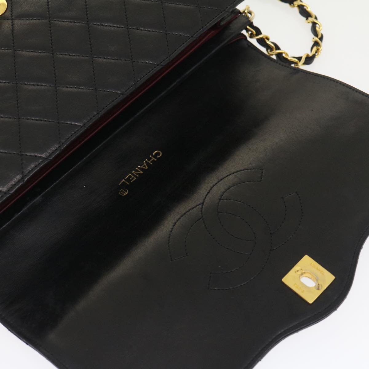 CHANEL Matelasse Chain Flap Shoulder Bag Lamb Skin Black CC  bs1447A