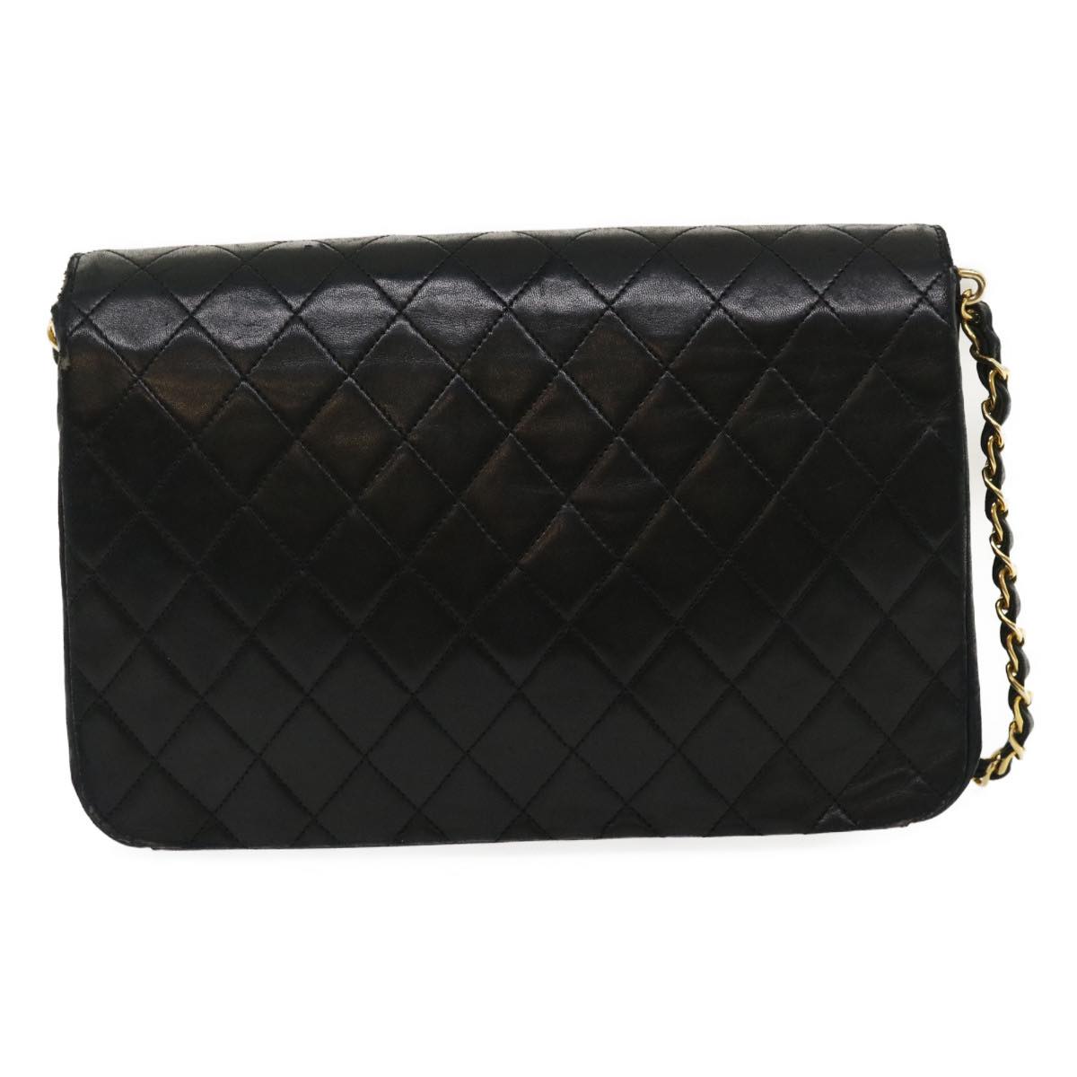 CHANEL Matelasse Chain Flap Shoulder Bag Lamb Skin Black CC  bs1447A
