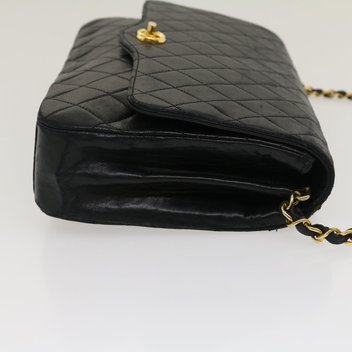CHANEL Matelasse Chain Flap Shoulder Bag Lamb Skin Black CC  bs1447A