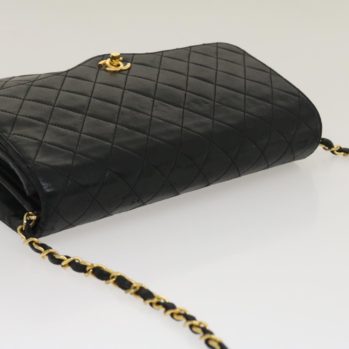 CHANEL Matelasse Chain Flap Shoulder Bag Lamb Skin Black CC  bs1447A