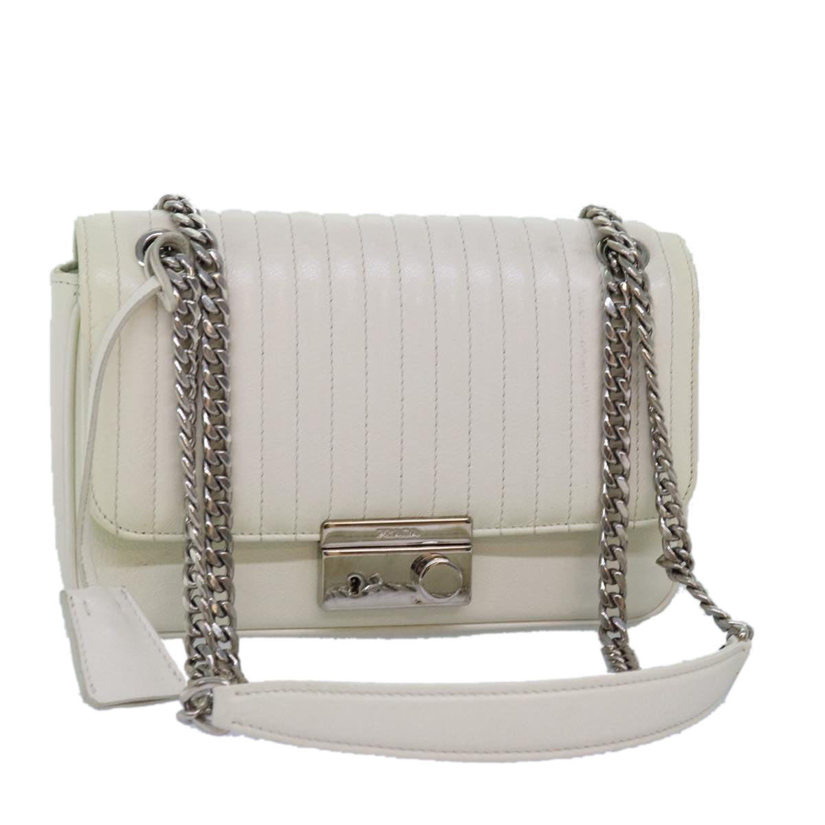 Luxury PradaChain Shoulder Bag Leather White bs14567