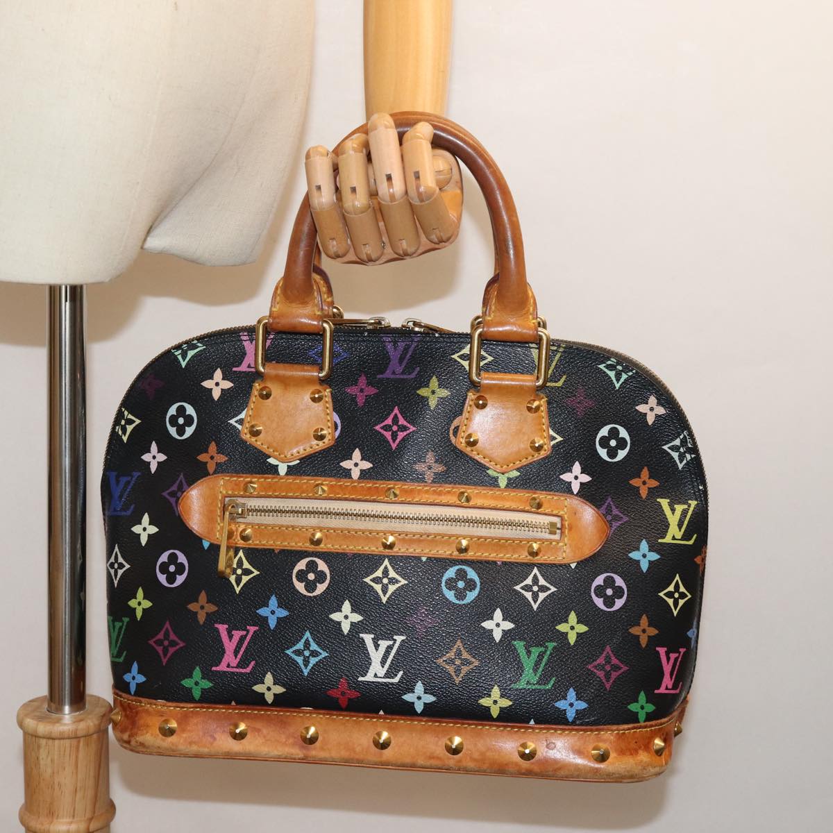 LOUIS VUITTON Monogram Multicolor Alma Hand Bag Black M92646 LV bs14820