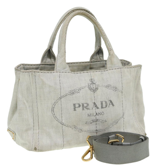 Luxury Prada Canapa PM Hand Bag Canvas 2way Gray  bs16221