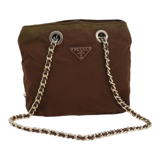 Luxury Prada Quilted Chain Shoulder Bag Nylon Brown  bs16277