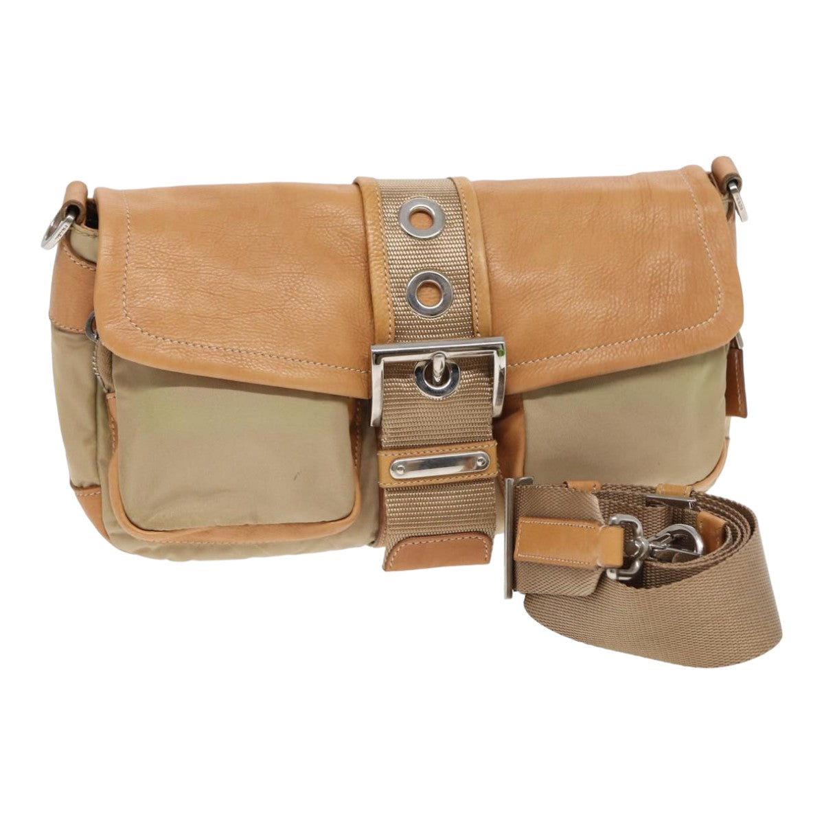 Luxury Prada Shoulder Bag Nylon Leather Beige  bs16409