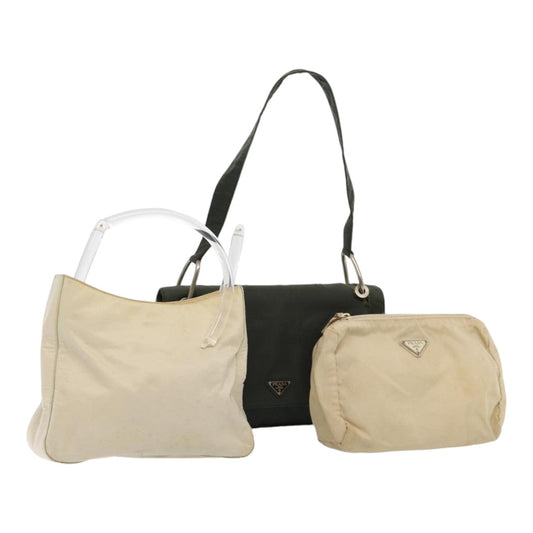 Luxury Prada Pouch Shoulder Bag Nylon 3Set Khaki Cream  bs16503