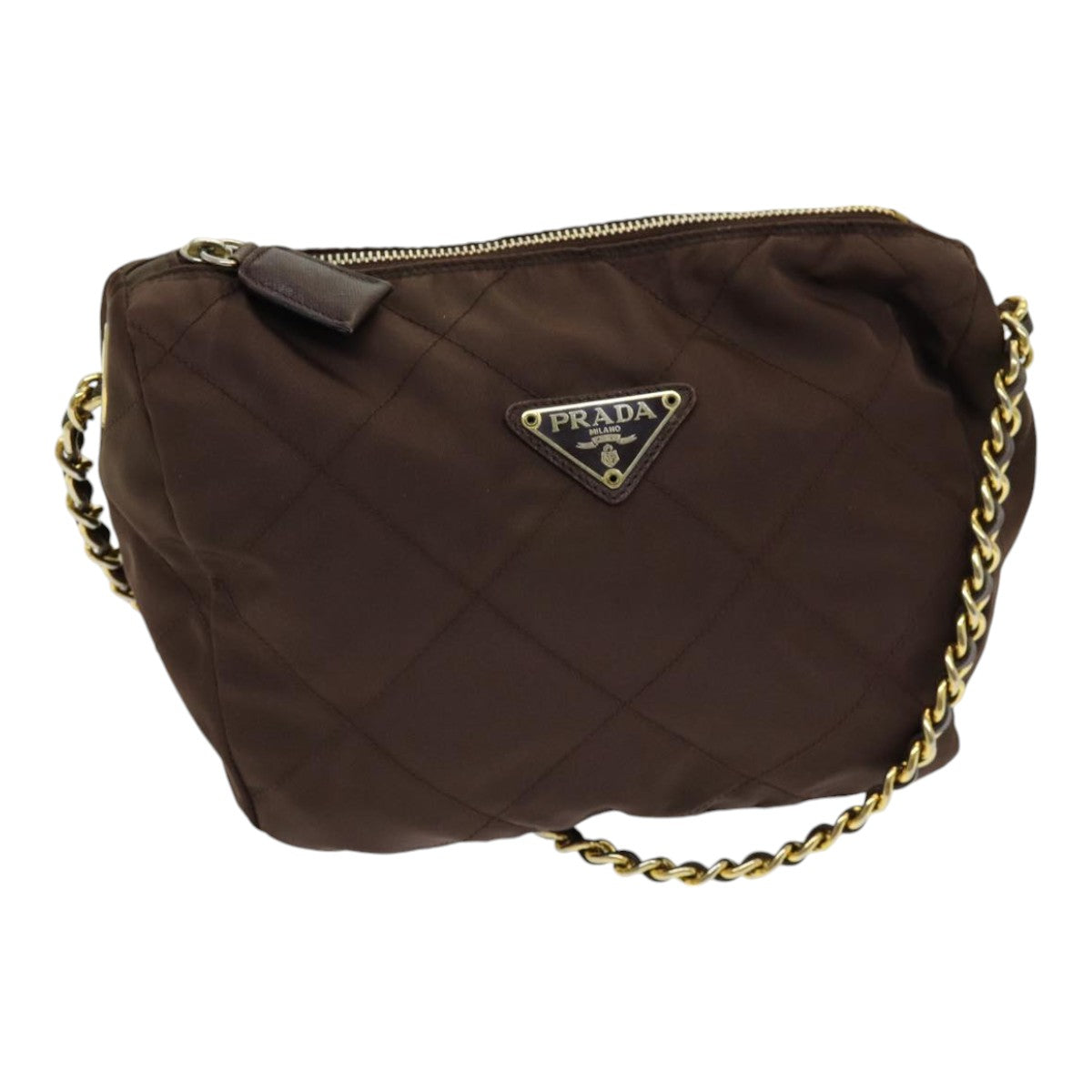 Luxury Prada Chain Shoulder Bag Nylon Brown Gold  bs16536