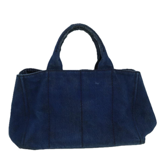 Luxury Prada Canapa MM Hand Bag Denim Navy Gold  bs16544