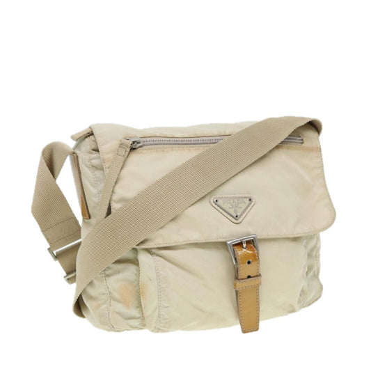 Luxury Prada Shoulder Bag Nylon Beige Silver  bs16711