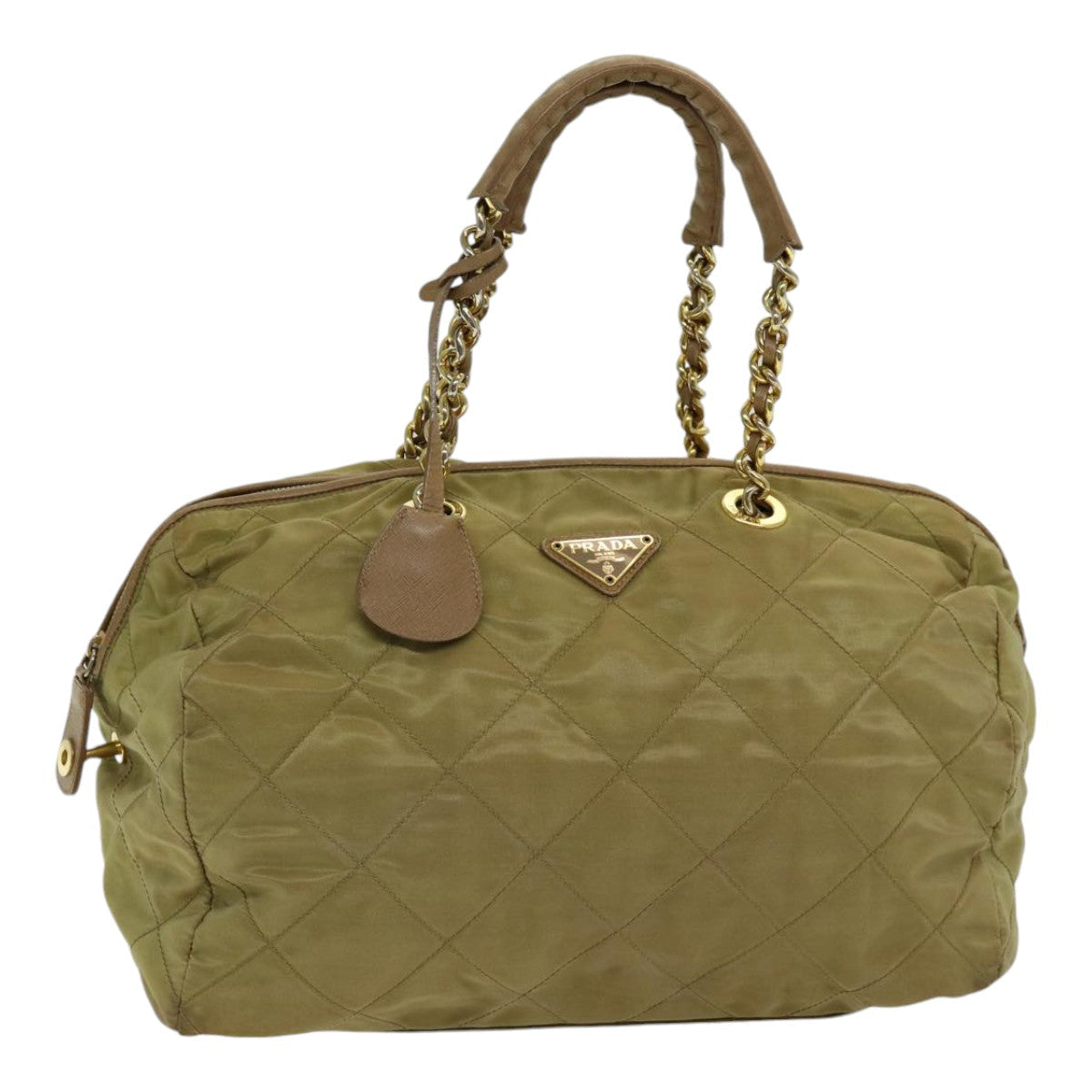 Luxury Prada Chain Hand Bag Nylon Beige Gold  bs16747