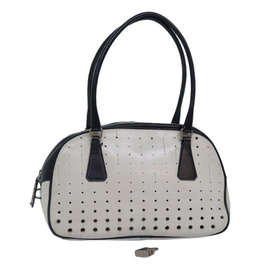 Luxury Prada Hand Bag Leather White Black Silver  bs16847
