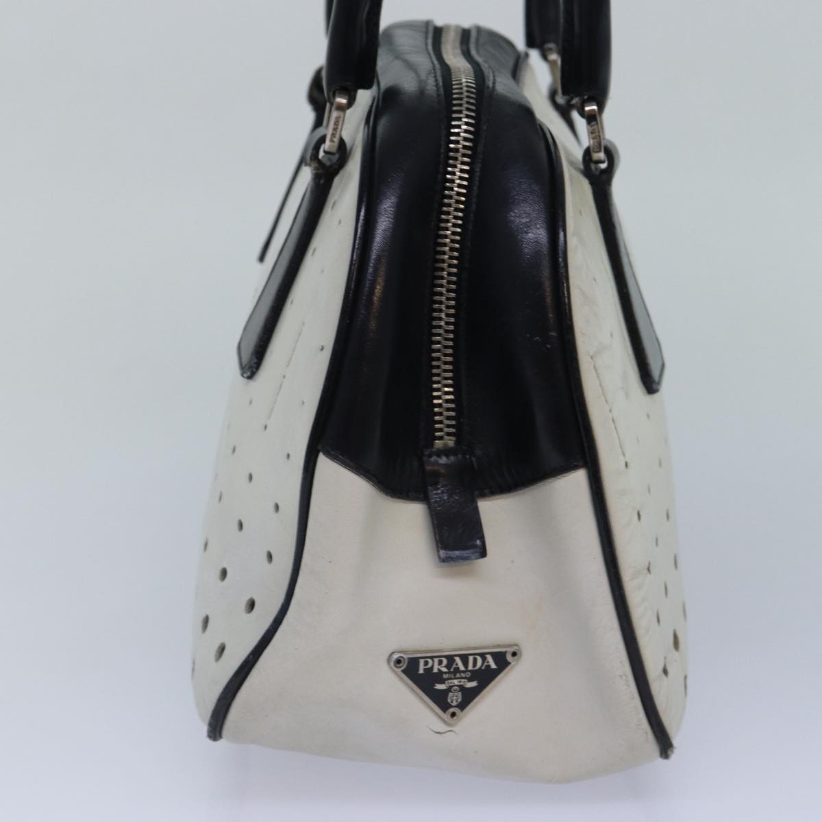 Luxury Prada Hand Bag Leather White Black Silver  bs16847