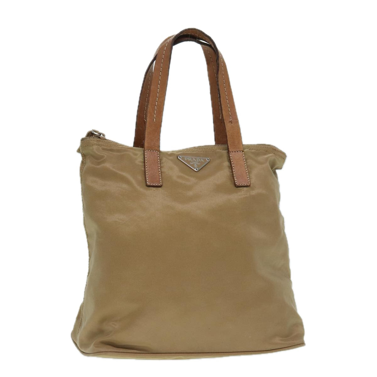 Luxury Prada Hand Bag Nylon Leather Beige Brown Silver  bs16989