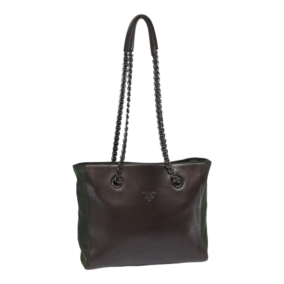 Luxury Prada Chain Shoulder Bag Leather Nylon Dark Brown Green  bs17011