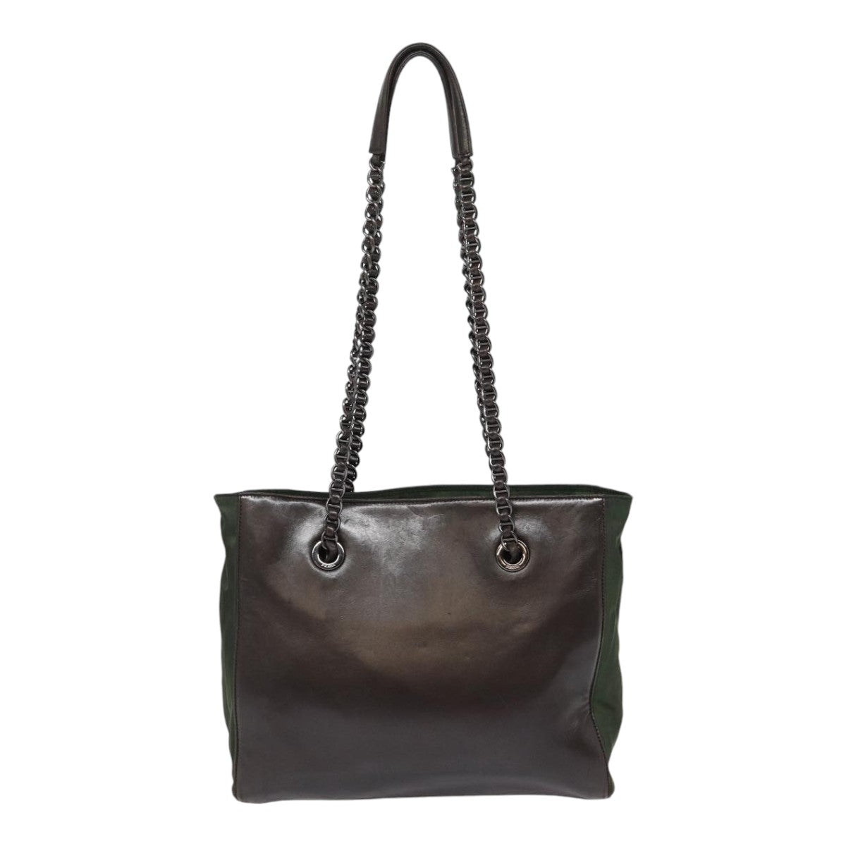 Luxury Prada Chain Shoulder Bag Leather Nylon Dark Brown Green  bs17011
