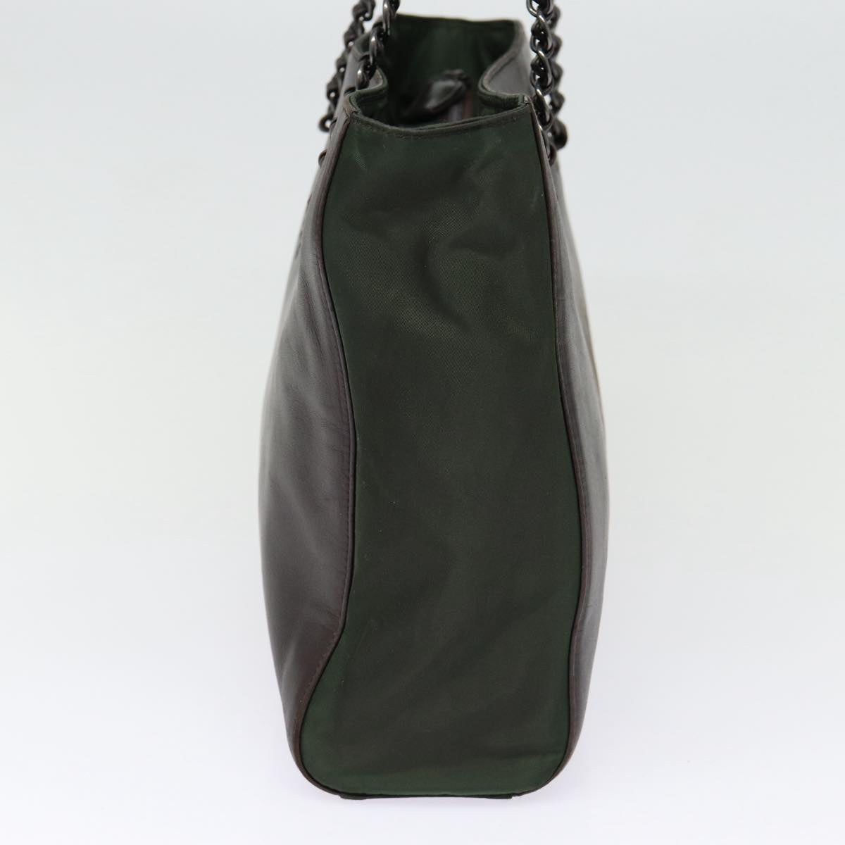 Luxury Prada Chain Shoulder Bag Leather Nylon Dark Brown Green  bs17011