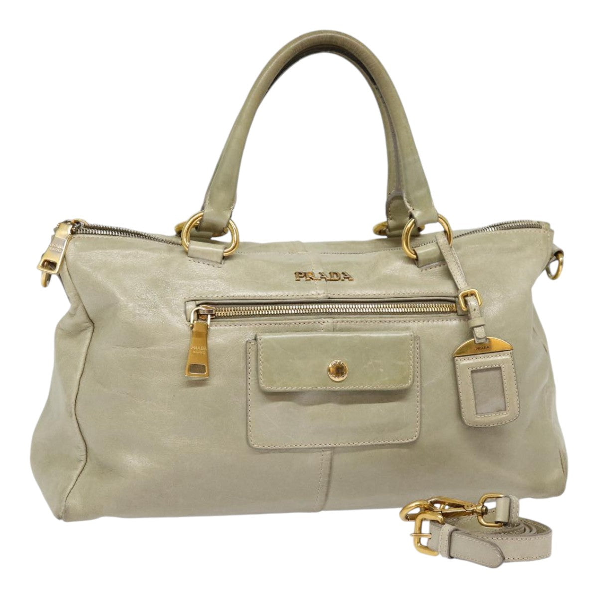 Luxury Prada Hand Bag Leather 2way Gray Gold  bs17213