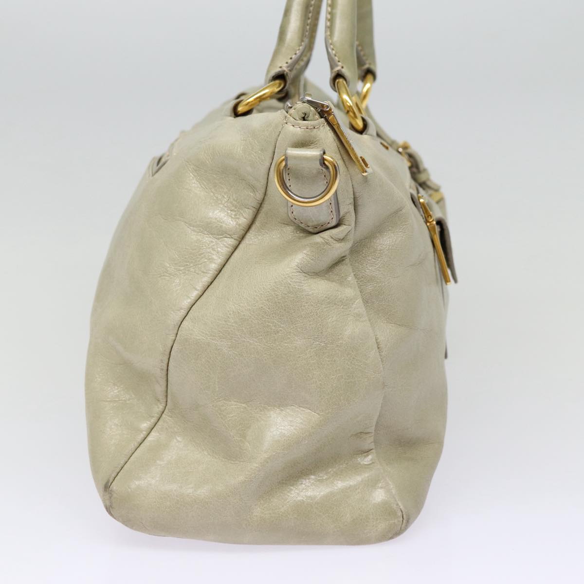 Luxury Prada Hand Bag Leather 2way Gray Gold  bs17213