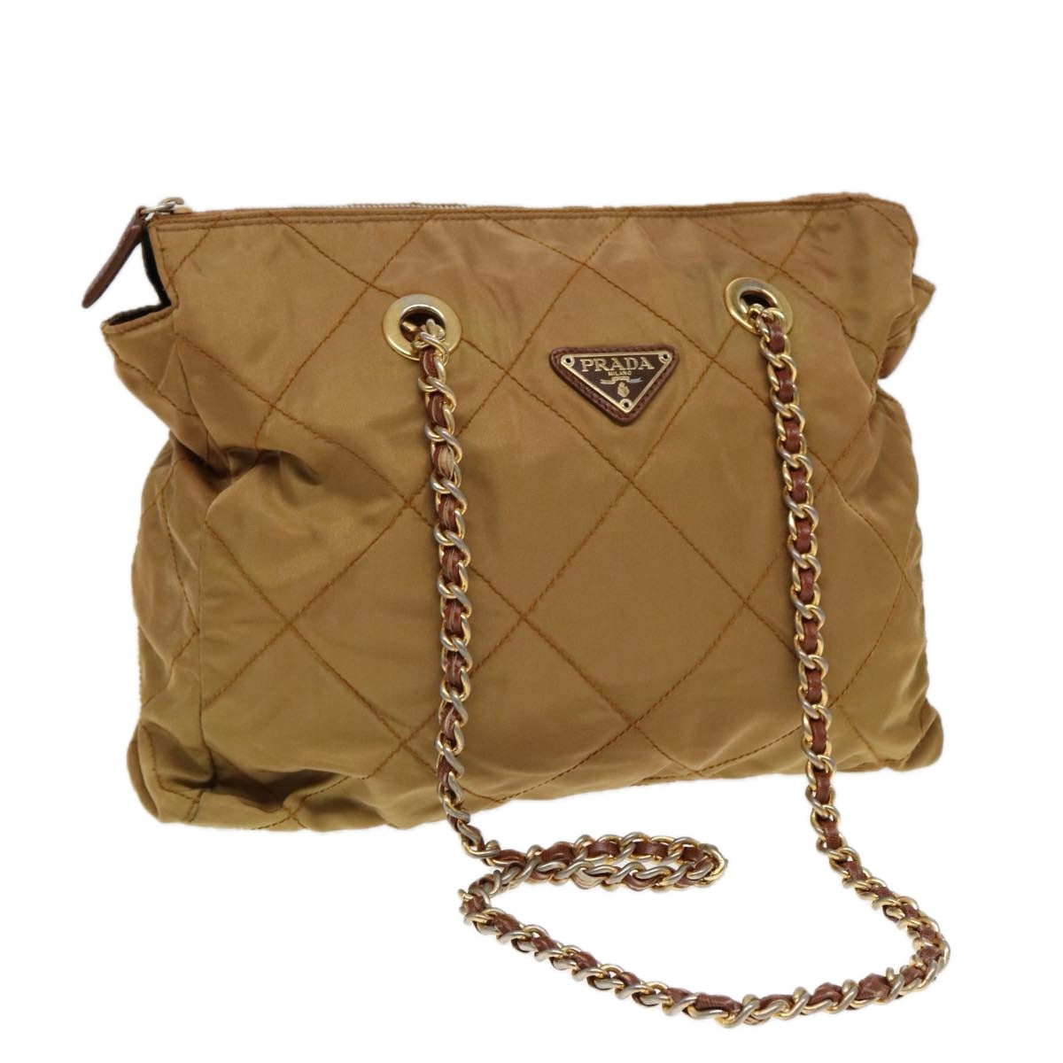 Luxury Prada Chain Shoulder Bag Nylon Brown Gold  bs17234