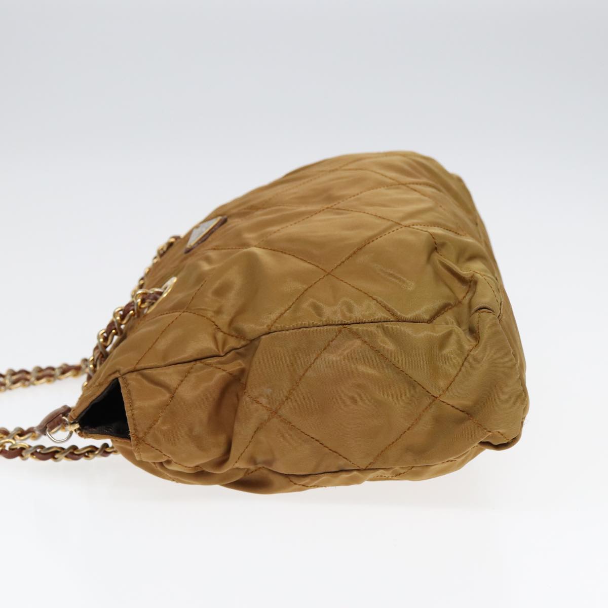 Luxury Prada Chain Shoulder Bag Nylon Brown Gold  bs17234