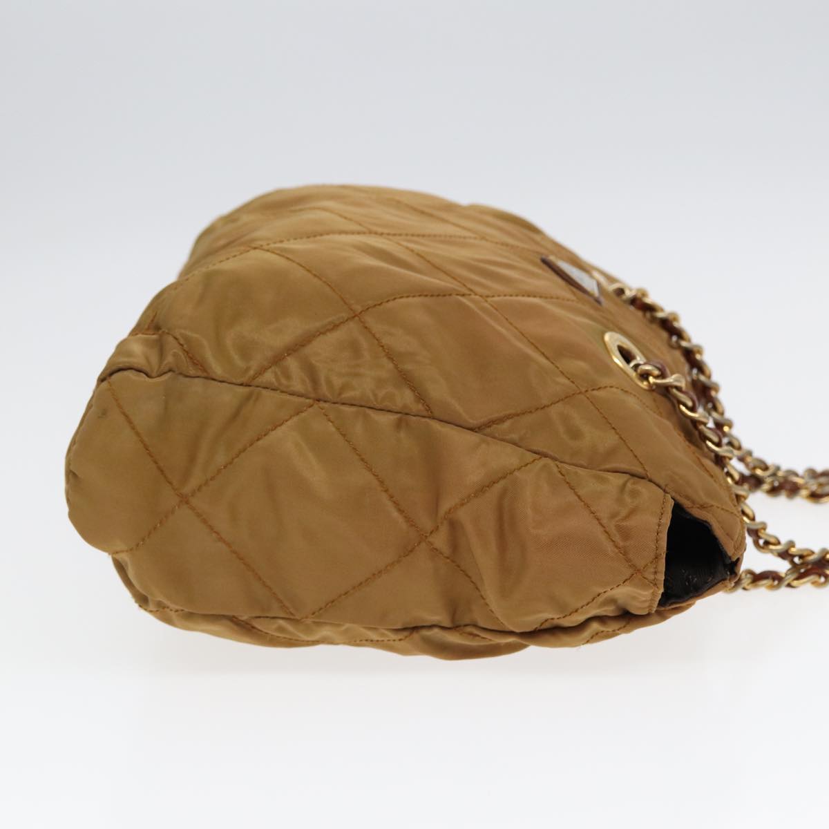 Luxury Prada Chain Shoulder Bag Nylon Brown Gold  bs17234