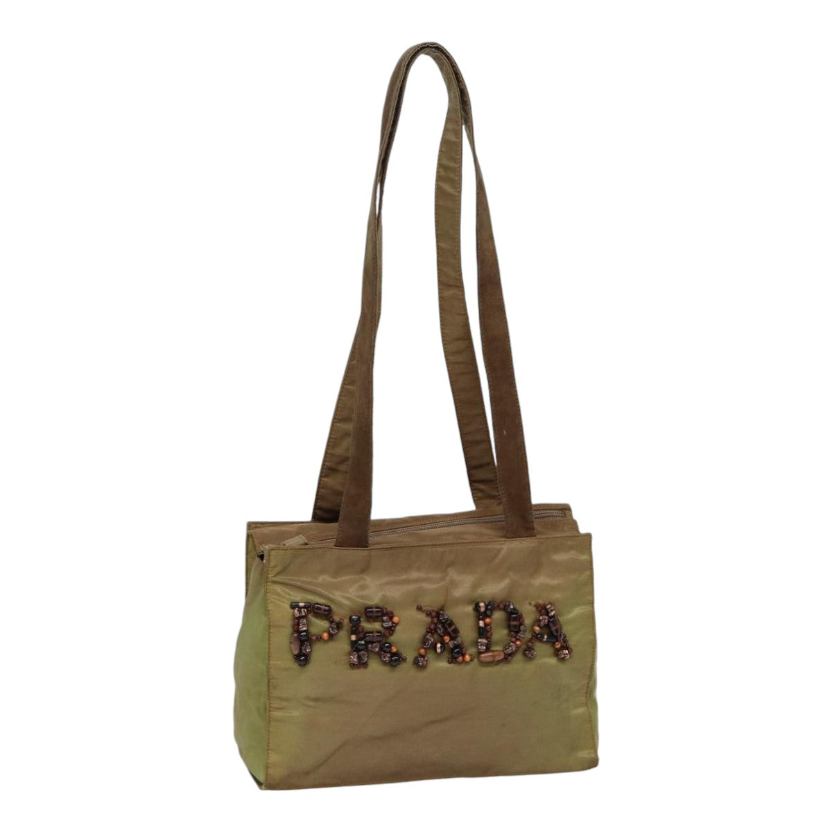 Luxury Prada Shoulder Bag Nylon Khaki Silver  bs17238