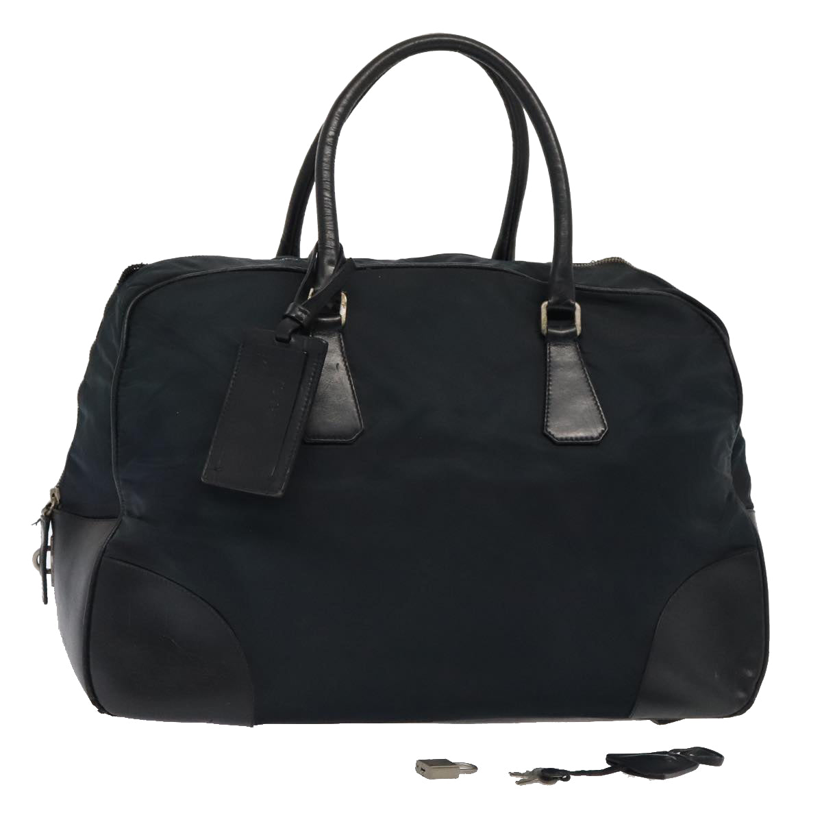 Luxury Prada Boston Bag Nylon Leather Navy Silver  bs17423