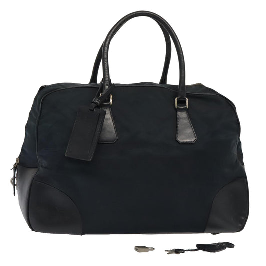 Luxury Prada Boston Bag Nylon Leather Navy Silver  bs17423