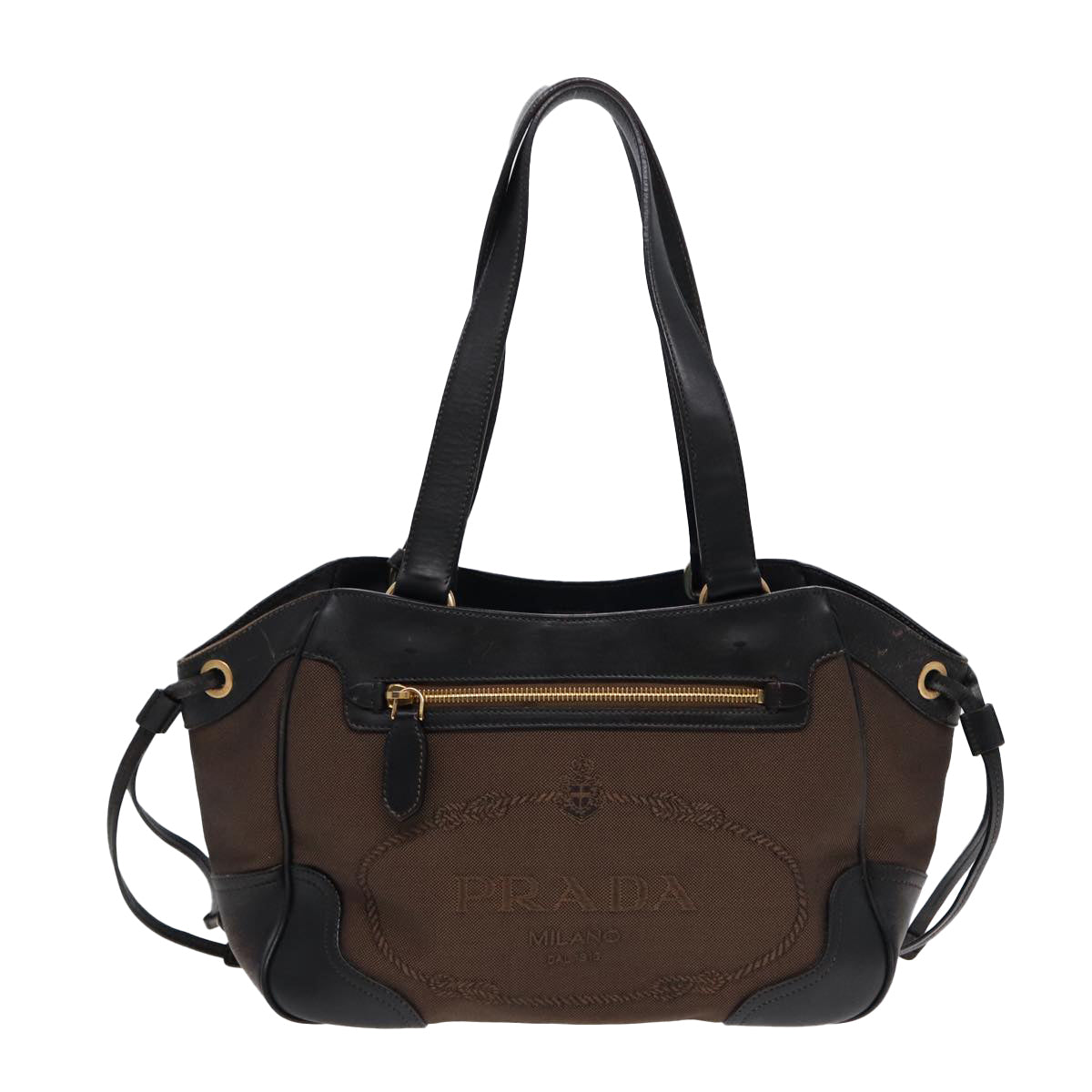 Luxury Prada Tote Bag Canvas Leather Brown Black gold  bs17443