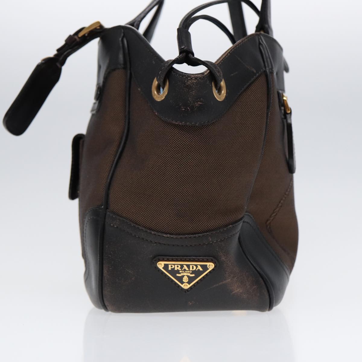 Luxury Prada Tote Bag Canvas Leather Brown Black gold  bs17443