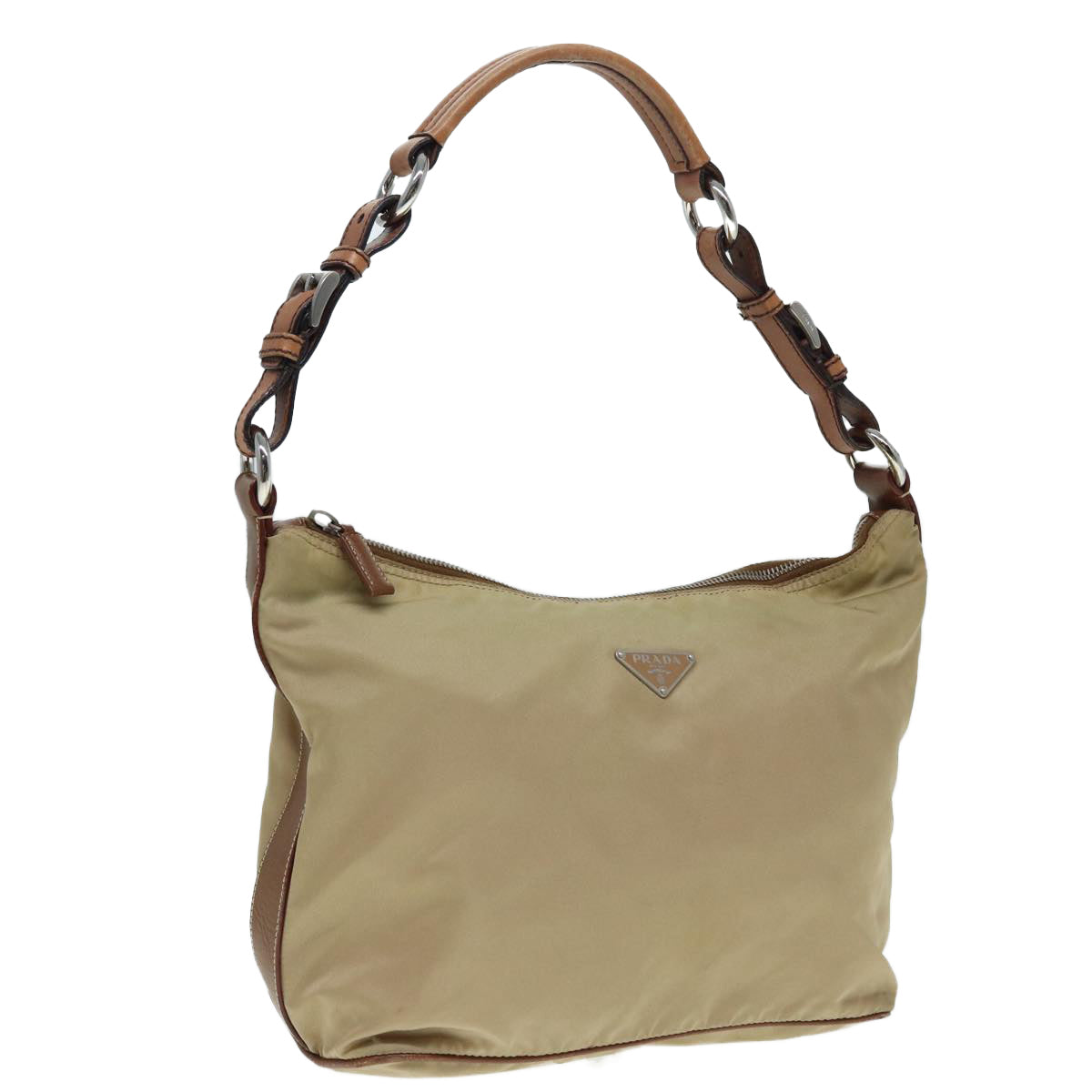 Luxury Prada Shoulder Bag Nylon Leather Beige Silver  bs17446
