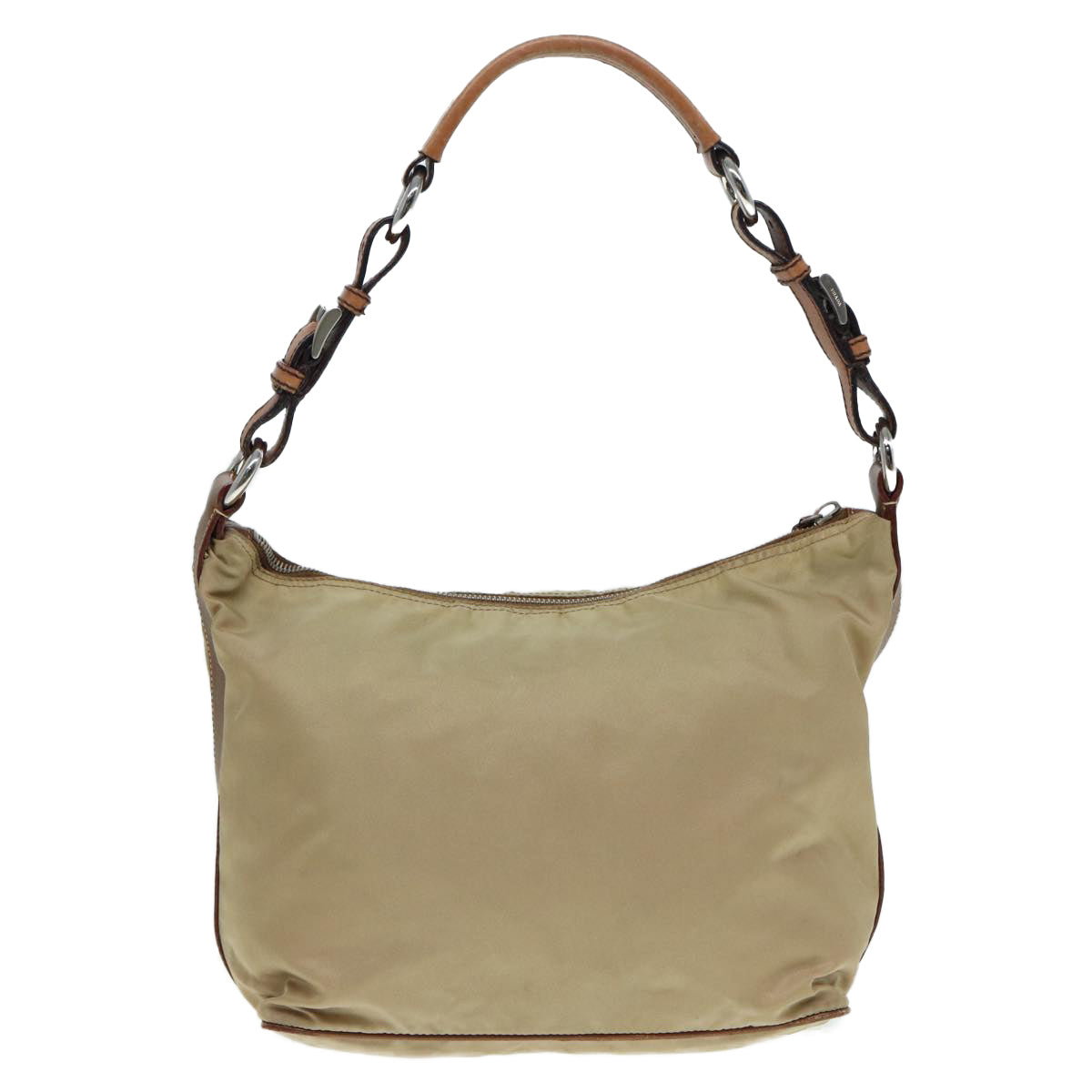 Luxury Prada Shoulder Bag Nylon Leather Beige Silver  bs17446