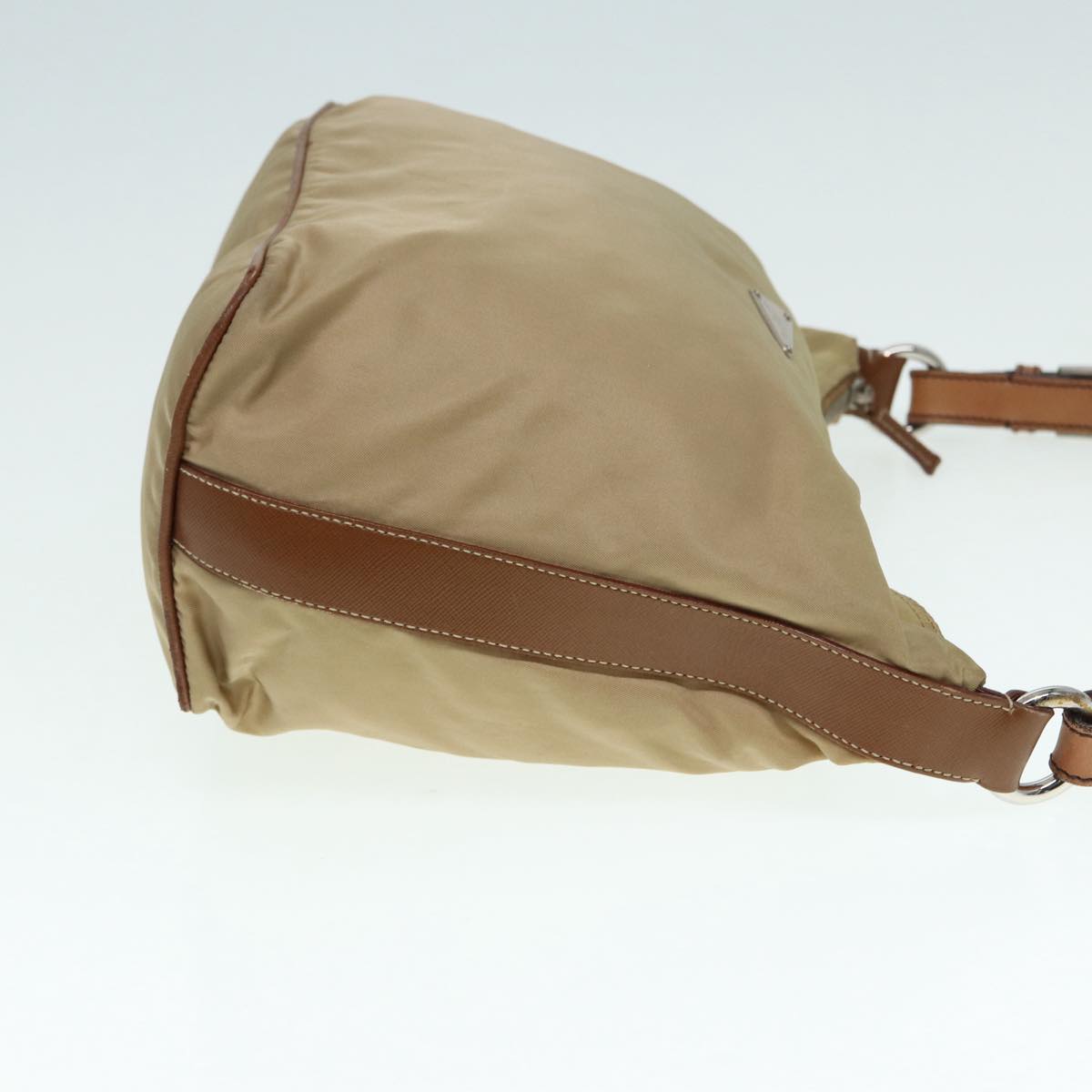 Luxury Prada Shoulder Bag Nylon Leather Beige Silver  bs17446