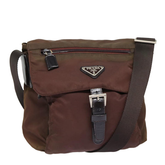 Luxury Prada Shoulder Bag Nylon Brown Silver  bs17504