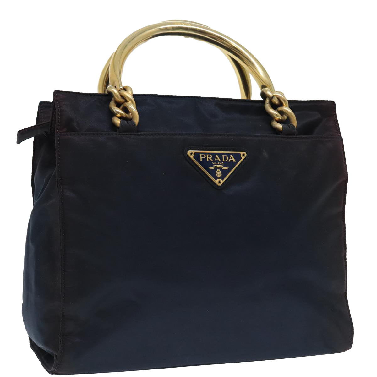 Luxury Prada Hand Bag Nylon Navy Gold  bs17517