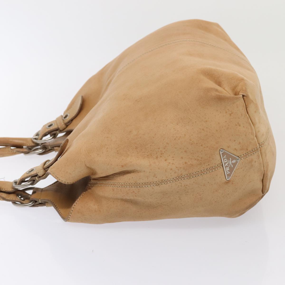 Luxury Prada Shoulder Bag Leather Beige Silver  bs17568